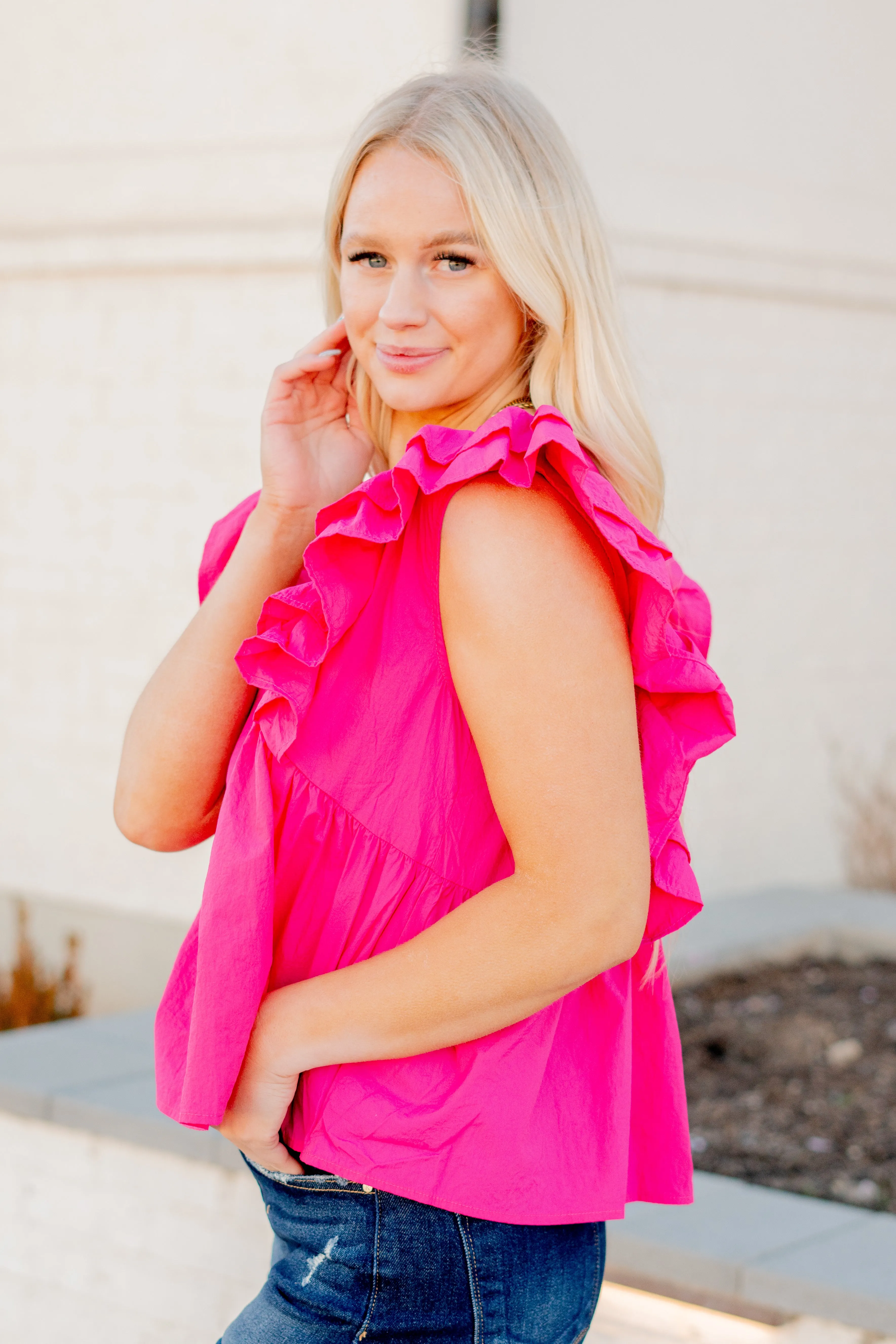 Ruffle Sleeve V Neck Baby Doll Top