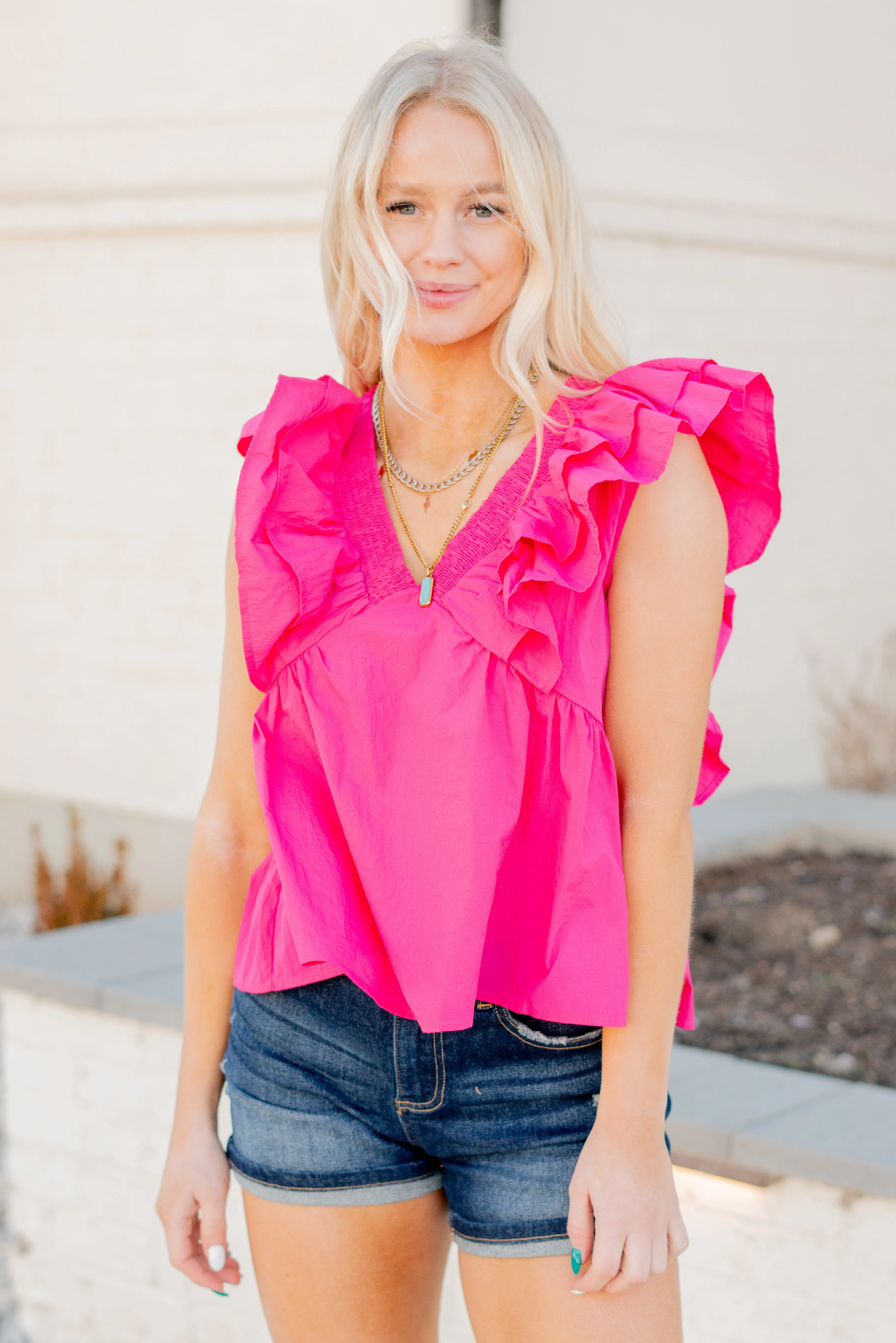 Ruffle Sleeve V Neck Baby Doll Top