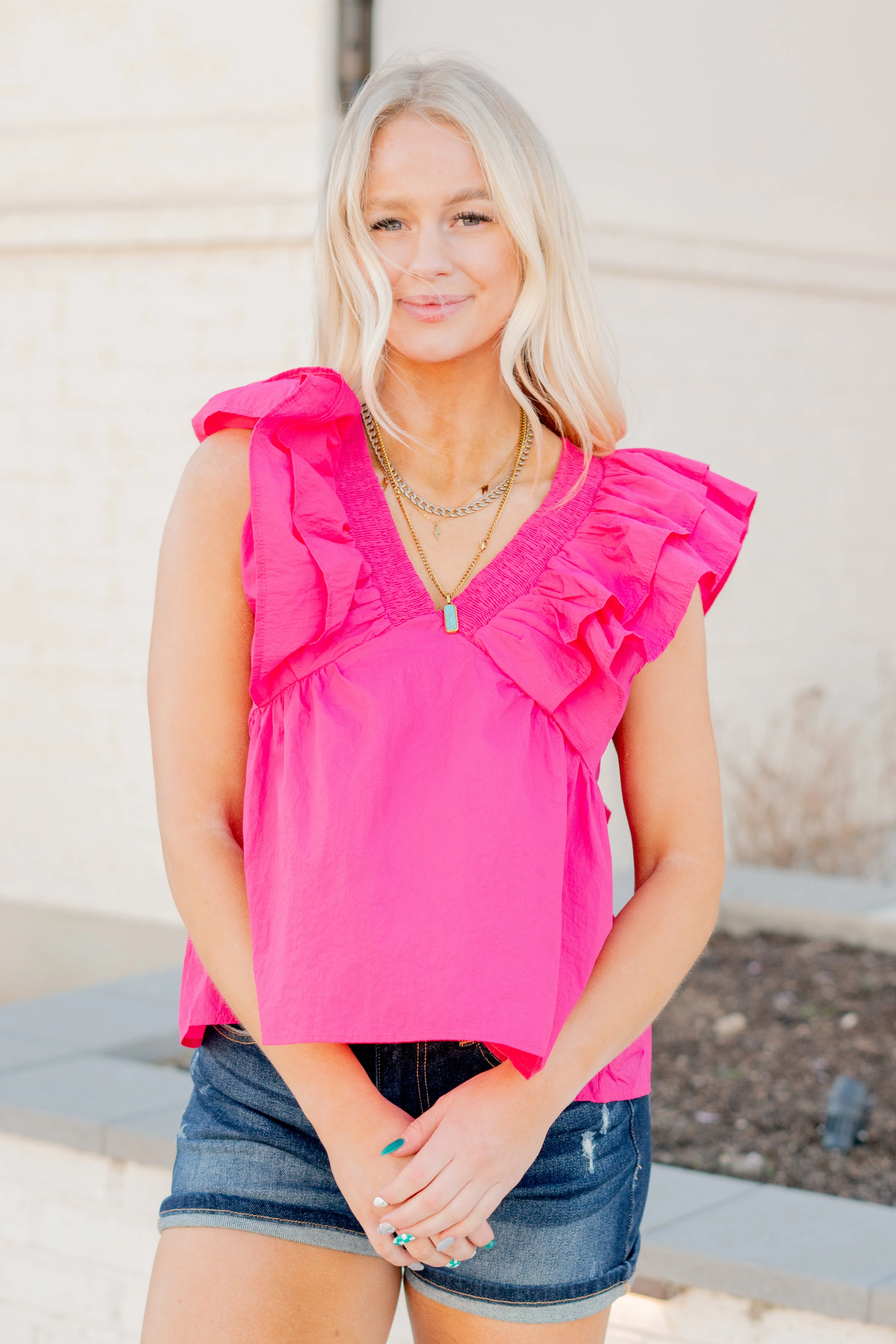 Ruffle Sleeve V Neck Baby Doll Top