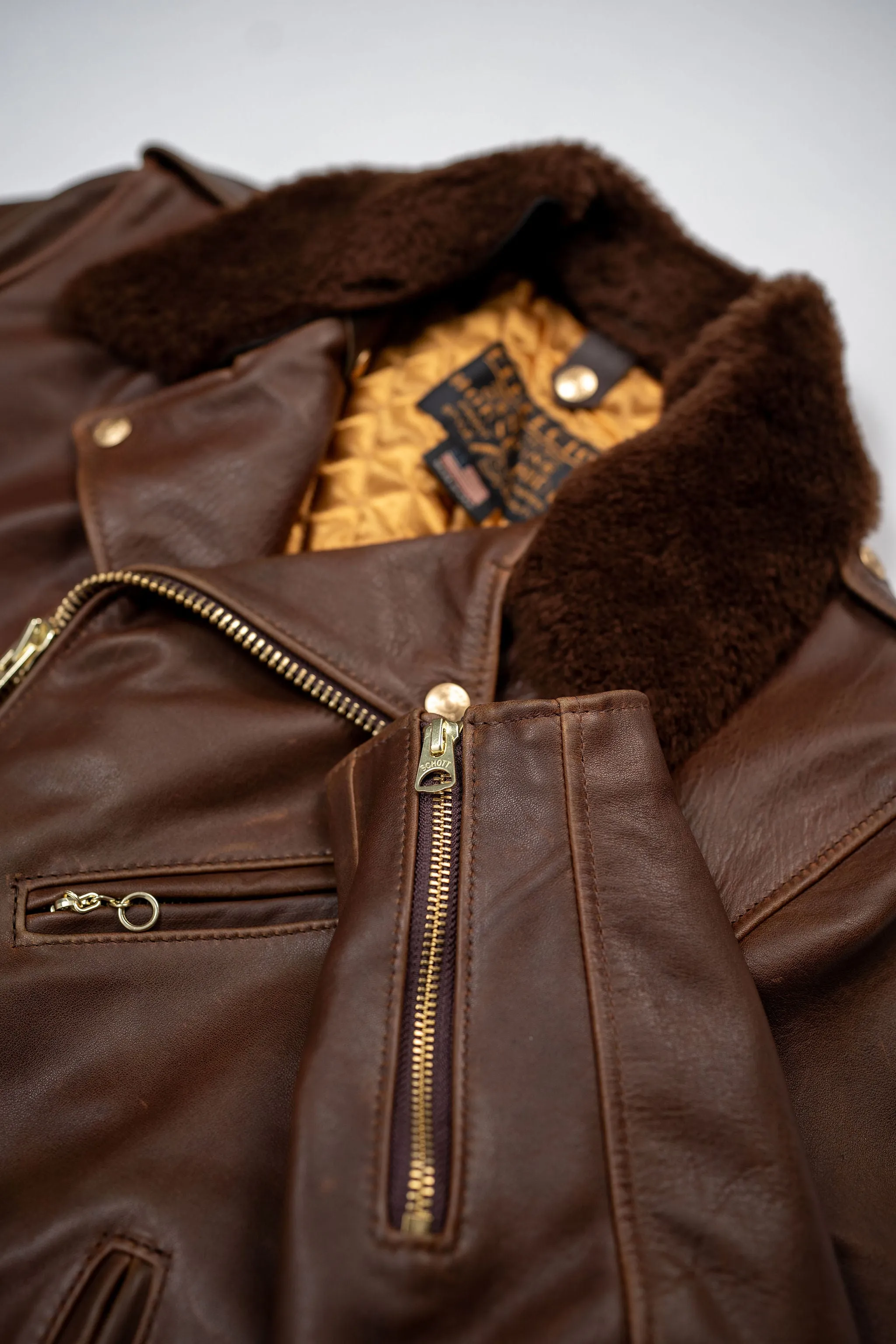 Schott NYC P656H Perfecto Horween Horsehide Motorcycle Jacket - Brown