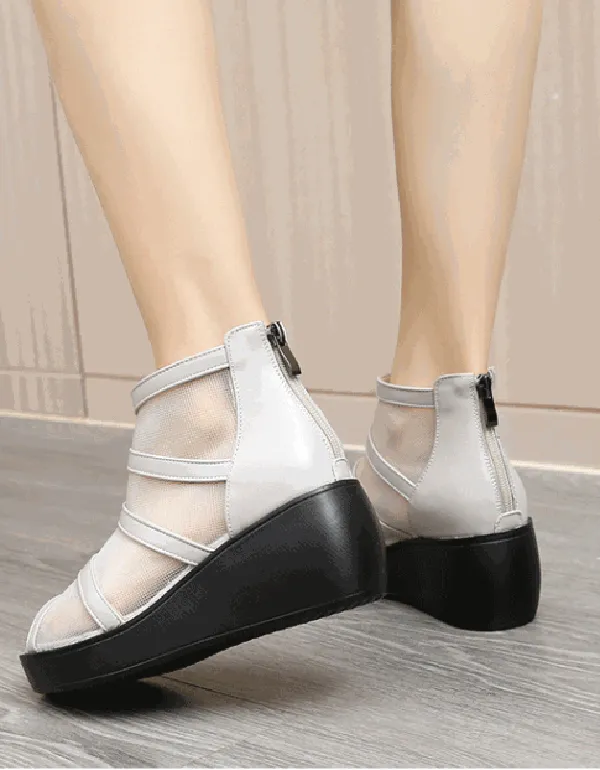 Summer Mesh Fish-toe Ankle Wedge Sandals