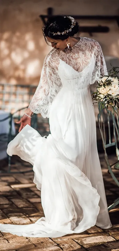 Two Piece Lace Chiffon Convertible Beach Wedding Dresses SEW075