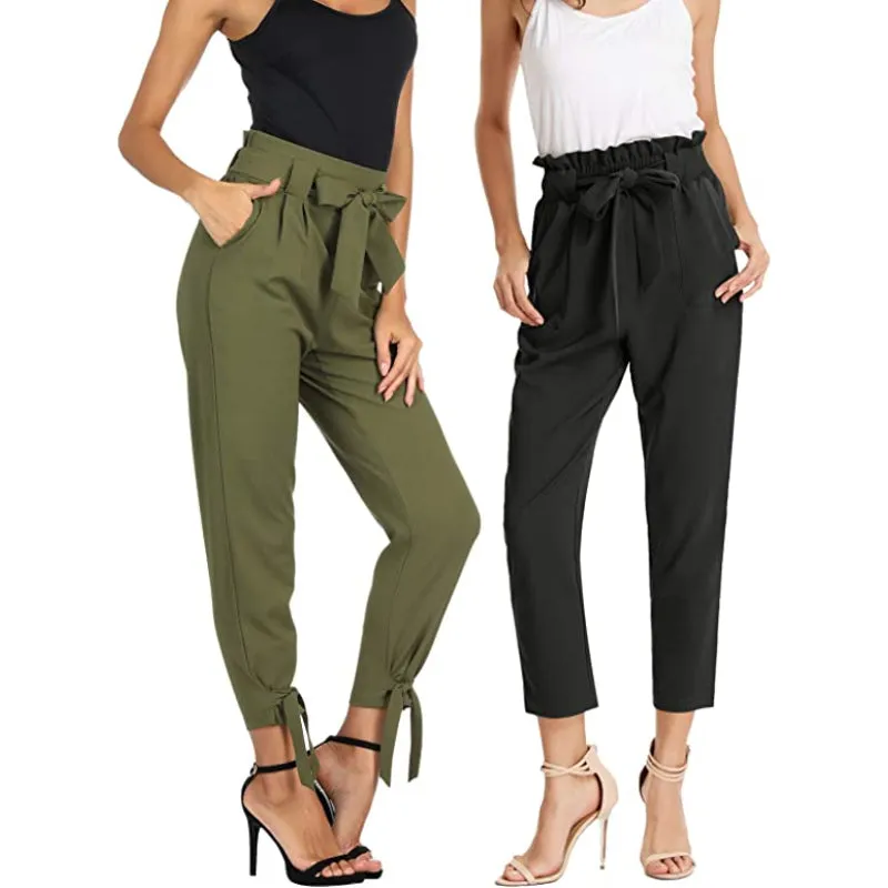 Women Casual High Waist Pencil Pants With Bow-Knot Pockets For Work